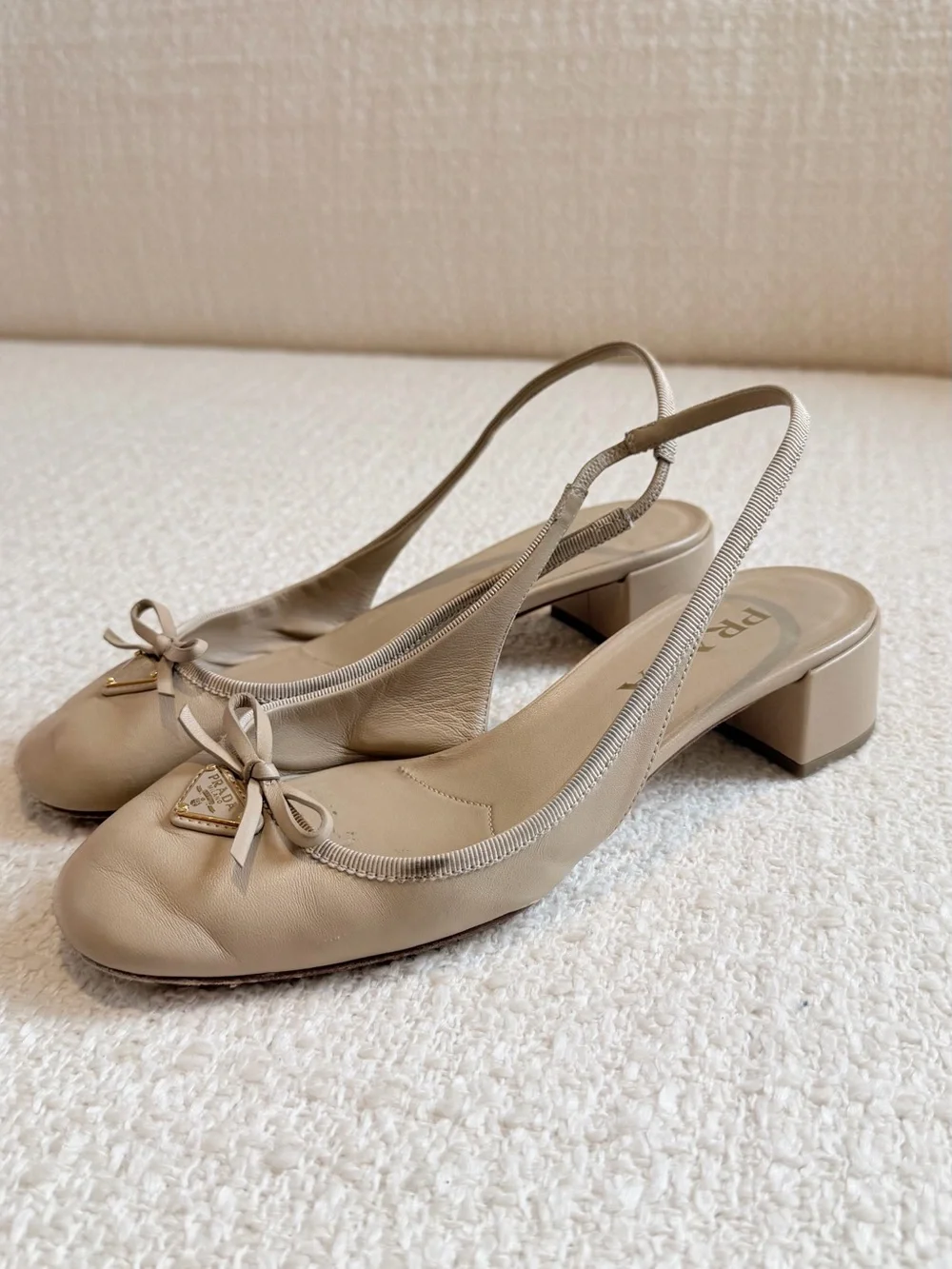 Prada Leather Slingback Pumps – Beige | Size EU 37 / US Women’s 7 | Authentic